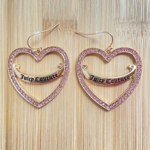 Juicy Couture heart earrings in goldtone with pink rhinestones on pierced wires